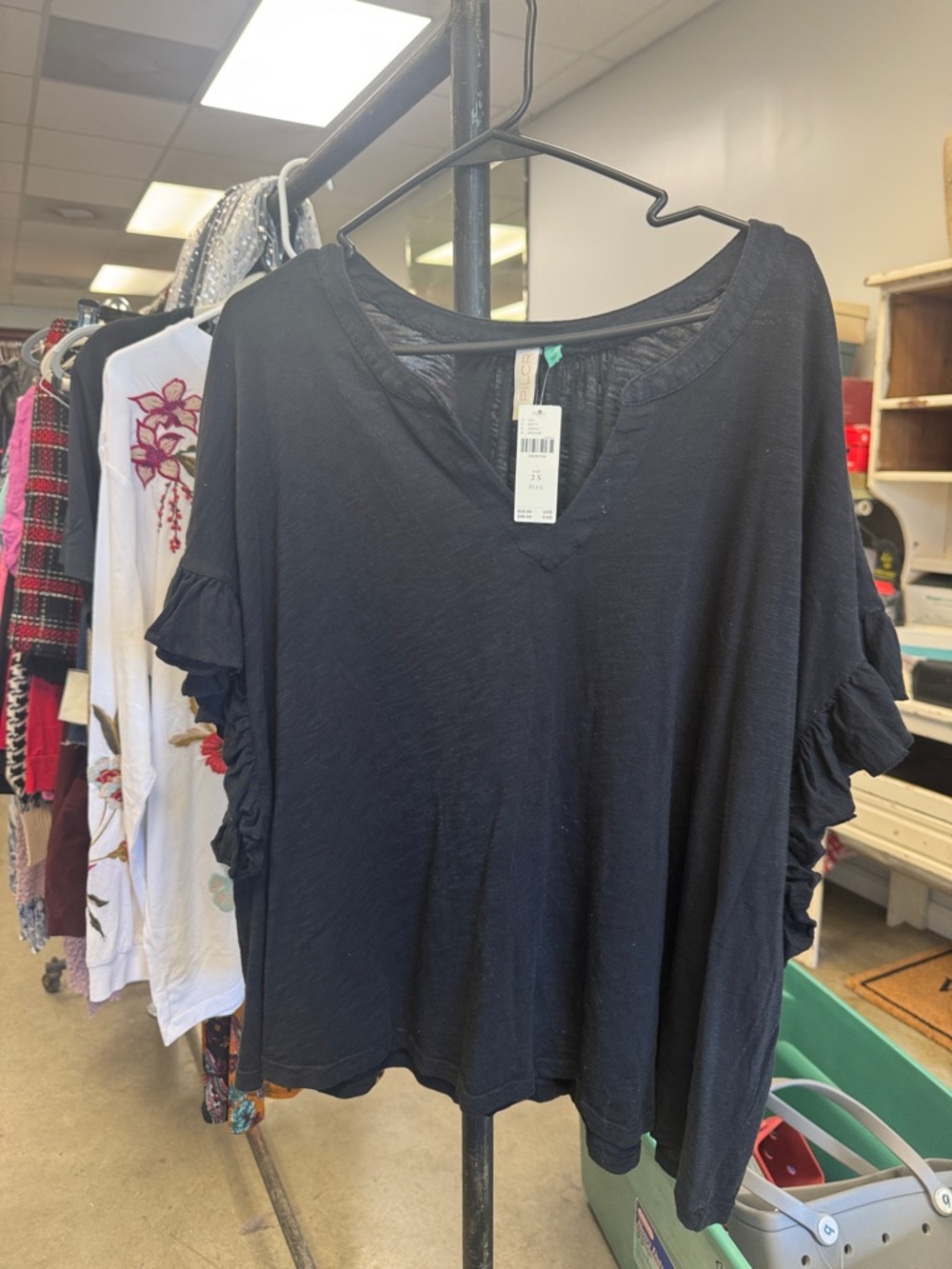 Pilcro Black Ruffle-Sleeve V-Neck Top